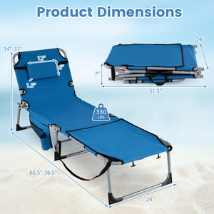 Set of 2 Tanning Chairs with Face Arm Holes Portable with 4-Level Backrest-Blue