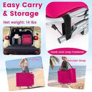 Set of 2 Tanning Chairs with Face Arm Holes Portable with 4-Level Backrest-Pink
