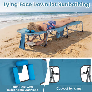 Set of 2 Tanning Chair Portable Chaise Lounge Chair with 4-Position Adjustable Backrest-Navy