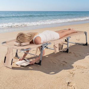 Set of 2 Tanning Chair Portable Chaise Lounge Chair with 4-Position Adjustable Backrest-Beige
