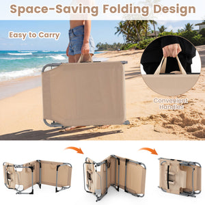 Set of 2 Tanning Chair Portable Chaise Lounge Chair with 4-Position Adjustable Backrest-Beige