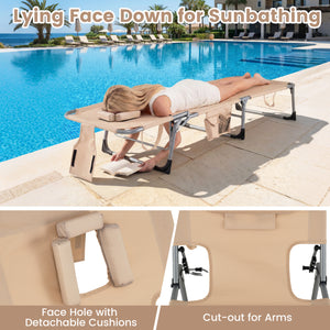 Set of 2 Tanning Chair Portable Chaise Lounge Chair with 4-Position Adjustable Backrest-Beige
