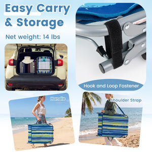 Set of 2 Tanning Chairs with Face Arm Holes Portable with 4-Level Backrest-Blue & Green