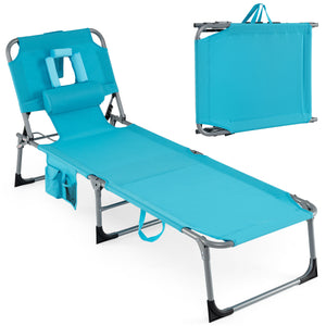 Set of 2 Tanning Chair Portable Chaise Lounge Chair with 4-Position Adjustable Backrest-Multicolor