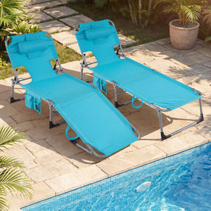 Set of 2 Tanning Chair Portable Chaise Lounge Chair with 4-Position Adjustable Backrest-Multicolor