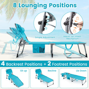 Set of 2 Tanning Chair Portable Chaise Lounge Chair with 4-Position Adjustable Backrest-Multicolor