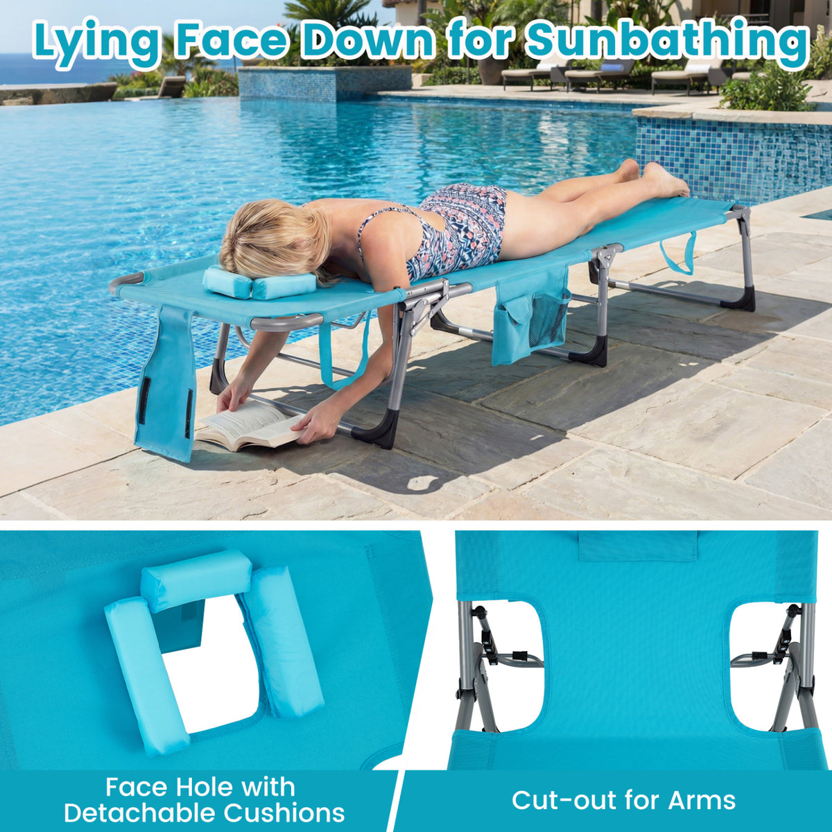 Set of 2 Tanning Chair Portable Chaise Lounge Chair with 4-Position Adjustable Backrest-Multicolor