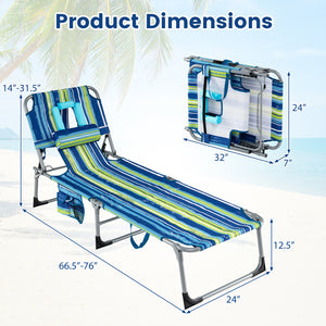 Set of 2 Tanning Chair Portable Chaise Lounge Chair with 4-Position Adjustable Backrest-Turquoise