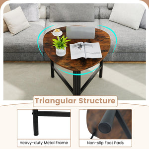 Set of 2 Triangle Coffee Table Oval with Metal Legs-Rustic Brown
