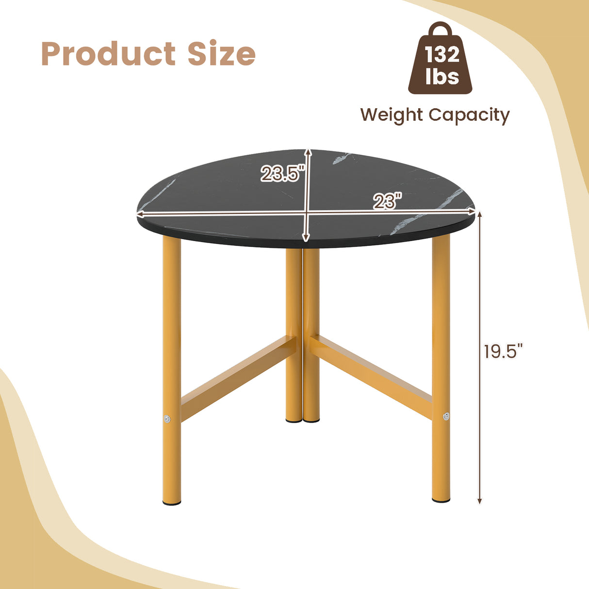 Set of 2 Triangle Coffee Table Oval with Metal Legs-Black