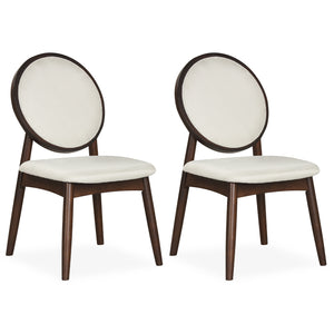 Set of 2 Upholstered Linen Fabric Kitchen Side Chairs with Padded Seat-Beige