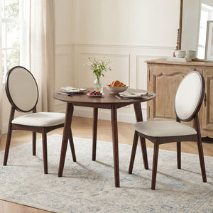 Set of 2 Upholstered Linen Fabric Kitchen Side Chairs with Padded Seat-Beige