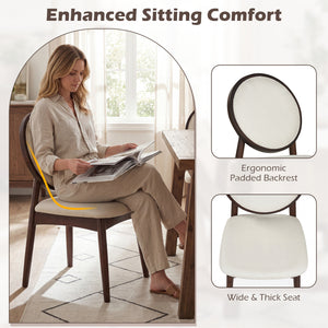 Set of 2 Upholstered Linen Fabric Kitchen Side Chairs with Padded Seat-Beige
