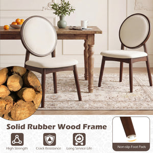 Set of 2 Upholstered Linen Fabric Kitchen Side Chairs with Padded Seat-Beige