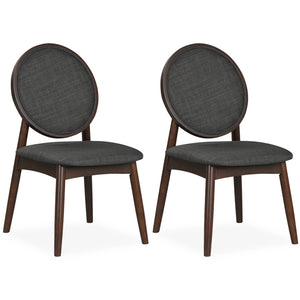 Set of 2 Upholstered Linen Fabric Kitchen Side Chairs with Padded Seat-Black