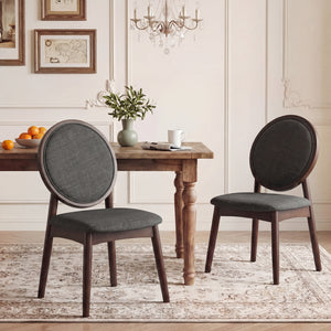 Set of 2 Upholstered Linen Fabric Kitchen Side Chairs with Padded Seat-Black
