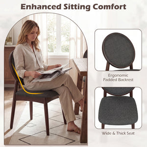 Set of 2 Upholstered Linen Fabric Kitchen Side Chairs with Padded Seat-Black