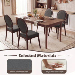 Set of 2 Upholstered Linen Fabric Kitchen Side Chairs with Padded Seat-Black