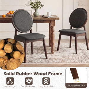 Set of 2 Upholstered Linen Fabric Kitchen Side Chairs with Padded Seat-Black