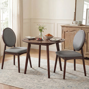 Set of 2 Upholstered Linen Fabric Kitchen Side Chairs with Padded Seat-Gray
