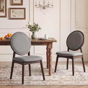 Set of 2 Upholstered Linen Fabric Kitchen Side Chairs with Padded Seat-Gray