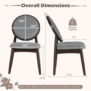 Set of 2 Upholstered Linen Fabric Kitchen Side Chairs with Padded Seat-Gray