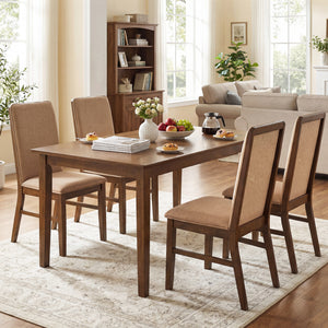 Set of 2 Upholstered Dining Chairs with Solid Rubber Wood Legs-Brown