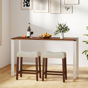 Set of 2 Upholstered Counter Height Bar Stool with Curved Saddle-Seat-Brown