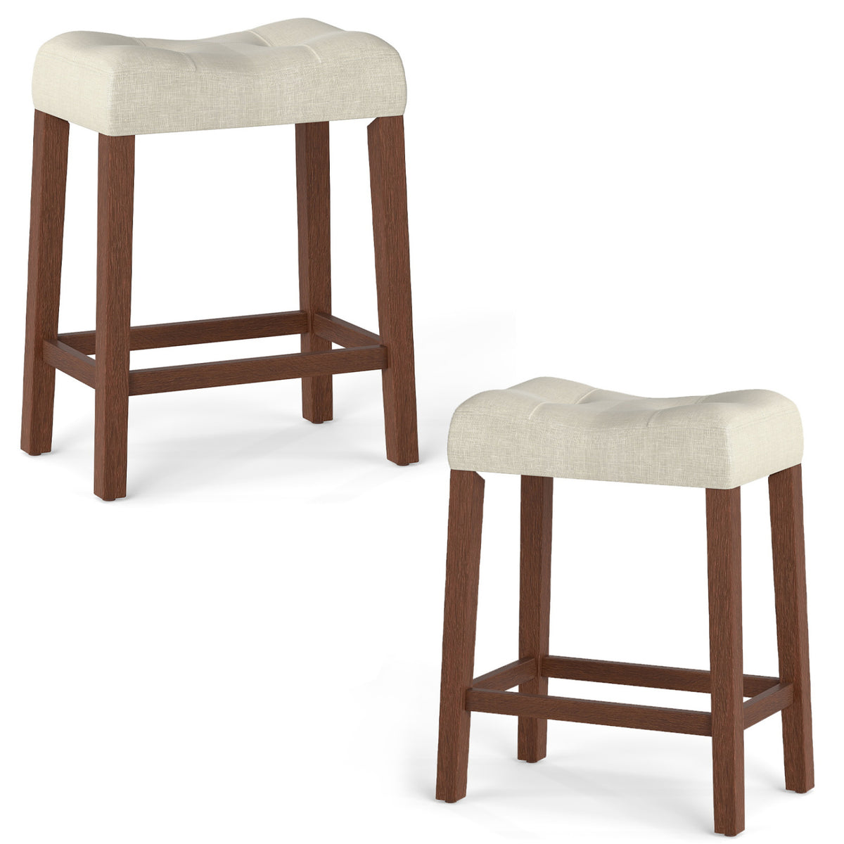 Set of 2 Upholstered Counter Height Bar Stool with Curved Saddle-Seat-Brown