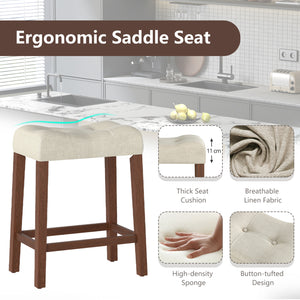 Set of 2 Upholstered Counter Height Bar Stool with Curved Saddle-Seat-Brown