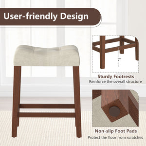 Set of 2 Upholstered Counter Height Bar Stool with Curved Saddle-Seat-Brown