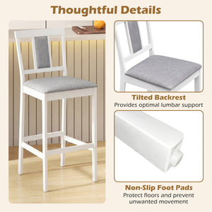 Set of 2 Upholstered Barstool 29.5 Inch Bar Height with Solid Rubber Wood Frame-White