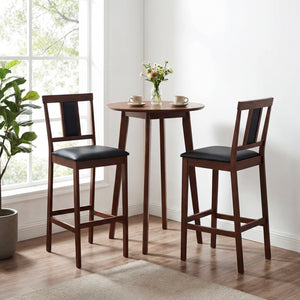 Set of 2 Upholstered Barstool 29.5 Inch Bar Height with Solid Rubber Wood Frame-Walnut