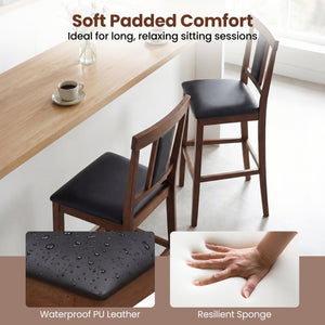 Set of 2 Upholstered Barstool 29.5 Inch Bar Height with Solid Rubber Wood Frame-Walnut