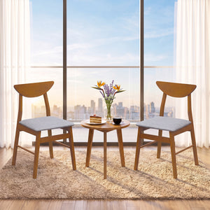 Set of 2 Upholstered Dining Chairs with Curved Backrest and Rubber Wood Frame-Walnut