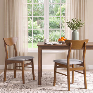 Set of 2 Upholstered Dining Chairs with Curved Backrest and Rubber Wood Frame-Walnut