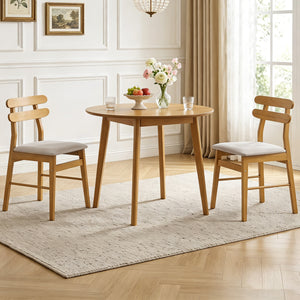 Set of 2 Upholstered Dining Chairs with Padded Seat and Solid Wood Legs-Natural