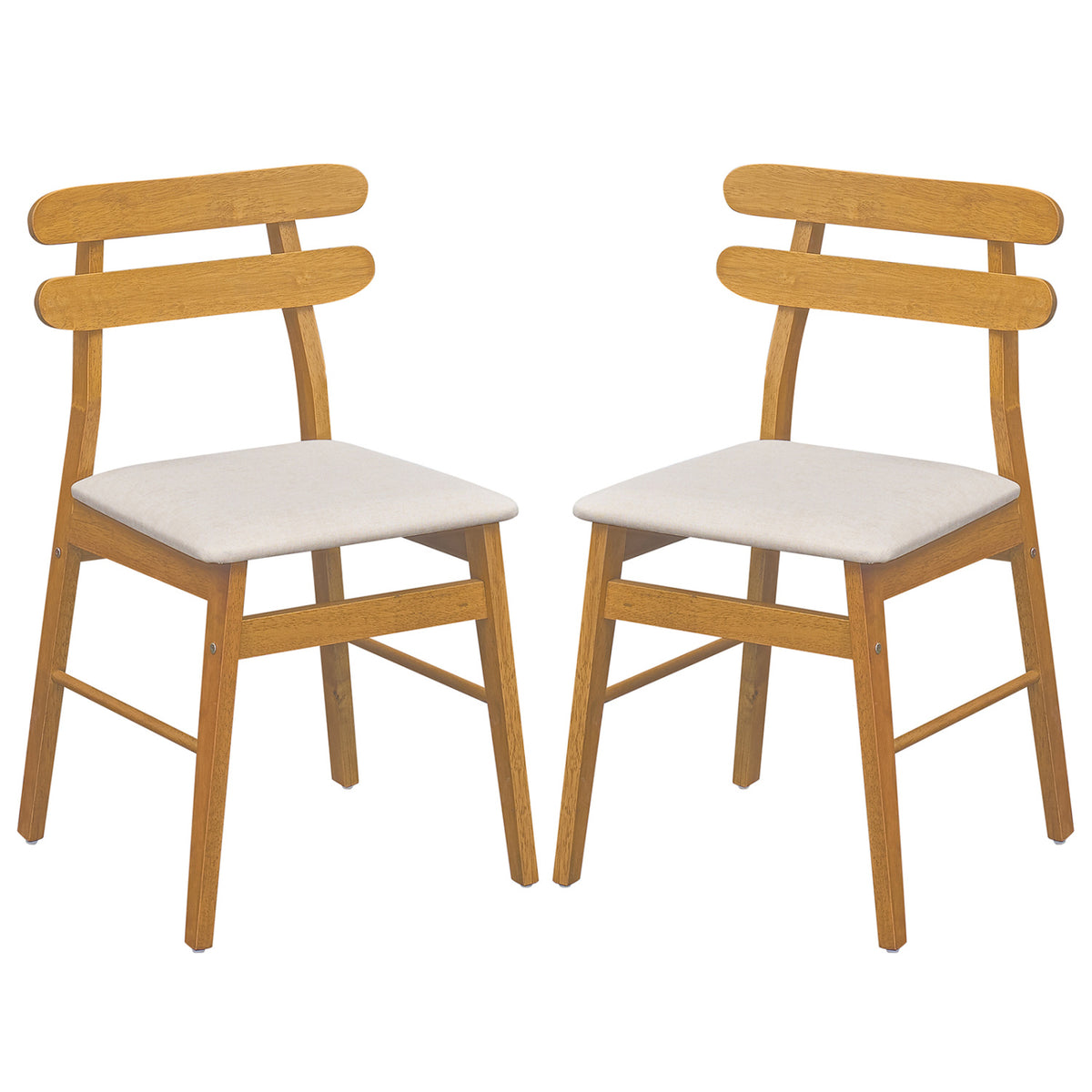 Set of 2 Upholstered Dining Chairs with Padded Seat and Solid Wood Legs-Natural
