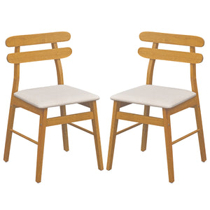 Set of 2 Upholstered Dining Chairs with Padded Seat and Solid Wood Legs-Natural