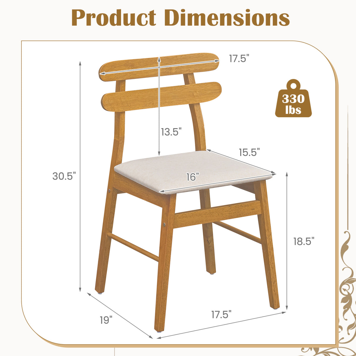 Set of 2 Upholstered Dining Chairs with Padded Seat and Solid Wood Legs-Natural