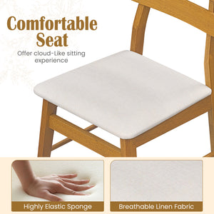 Set of 2 Upholstered Dining Chairs with Padded Seat and Solid Wood Legs-Natural