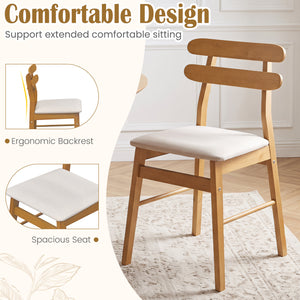 Set of 2 Upholstered Dining Chairs with Padded Seat and Solid Wood Legs-Natural