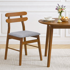 Set of 2 Upholstered Dining Chairs with Padded Seat and Solid Wood Legs-Walnut