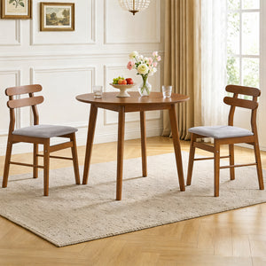 Set of 2 Upholstered Dining Chairs with Padded Seat and Solid Wood Legs-Walnut