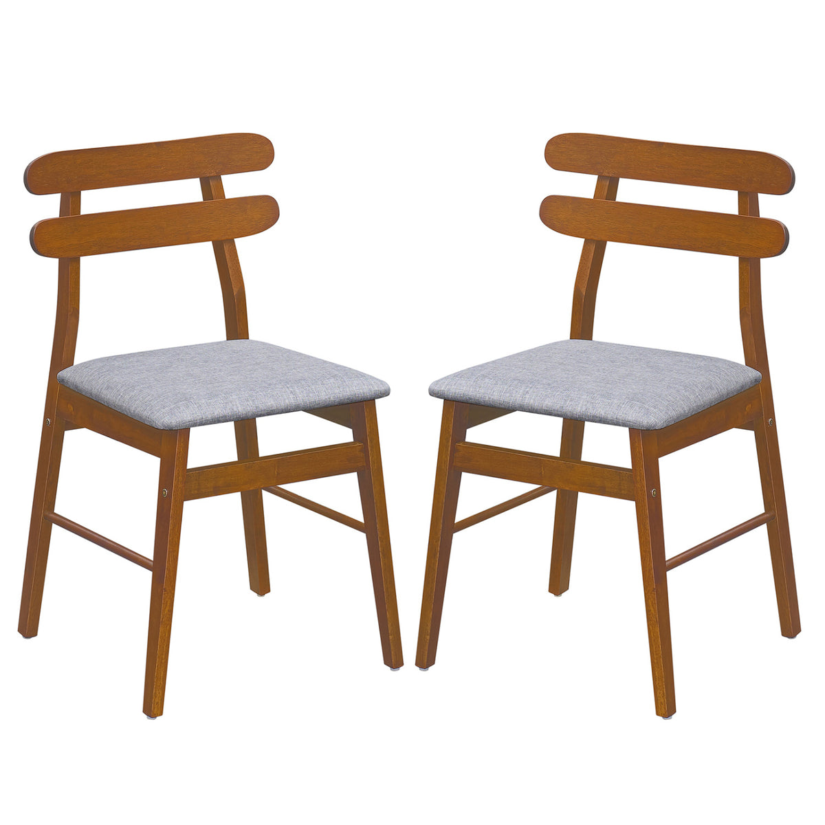 Set of 2 Upholstered Dining Chairs with Padded Seat and Solid Wood Legs-Walnut