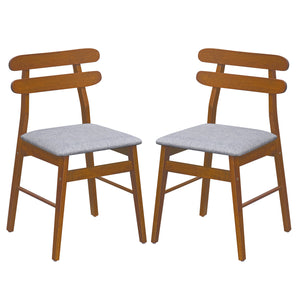 Set of 2 Upholstered Dining Chairs with Padded Seat and Solid Wood Legs-Walnut