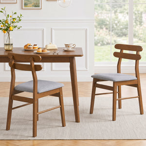 Set of 2 Upholstered Dining Chairs with Padded Seat and Solid Wood Legs-Walnut