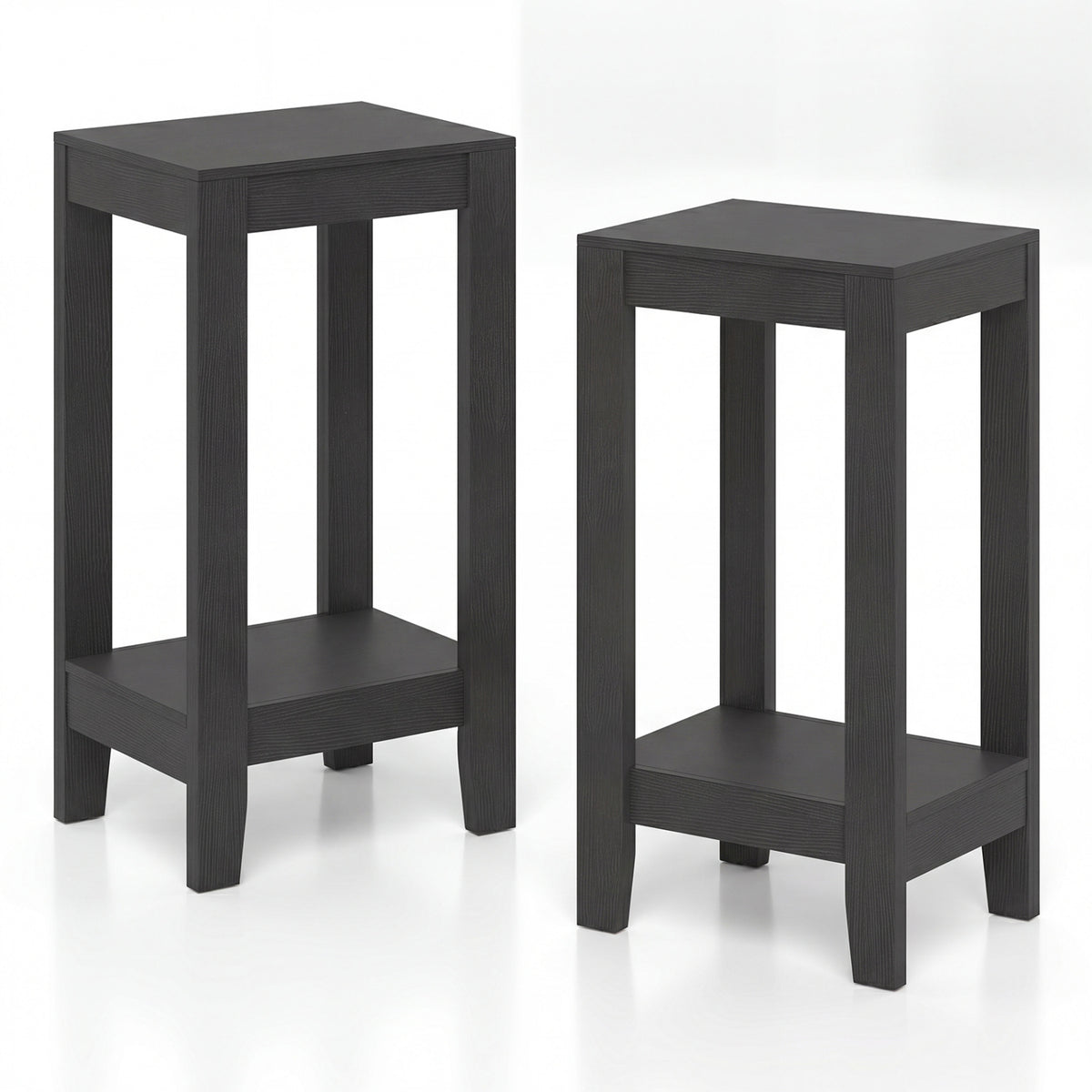 Set of 2 Versatile 2-Tier End Table with Storage Shelf-Black