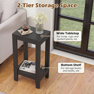 Set of 2 Versatile 2-Tier End Table with Storage Shelf-Black