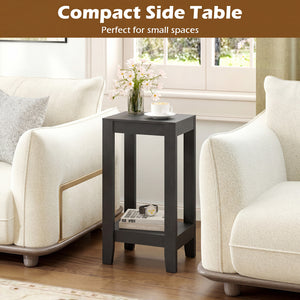 Set of 2 Versatile 2-Tier End Table with Storage Shelf-Black